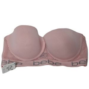BEBE Bra Strapless Mesh 36D Pink Adjustable New with tag